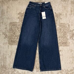 NWT Zara Wide Leg Full Length Dark Wash Jeans
